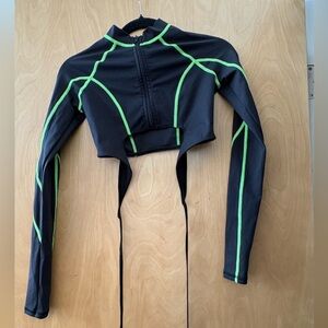SKIMS Black and Neon Green Long Sleeve Moto Zip Top